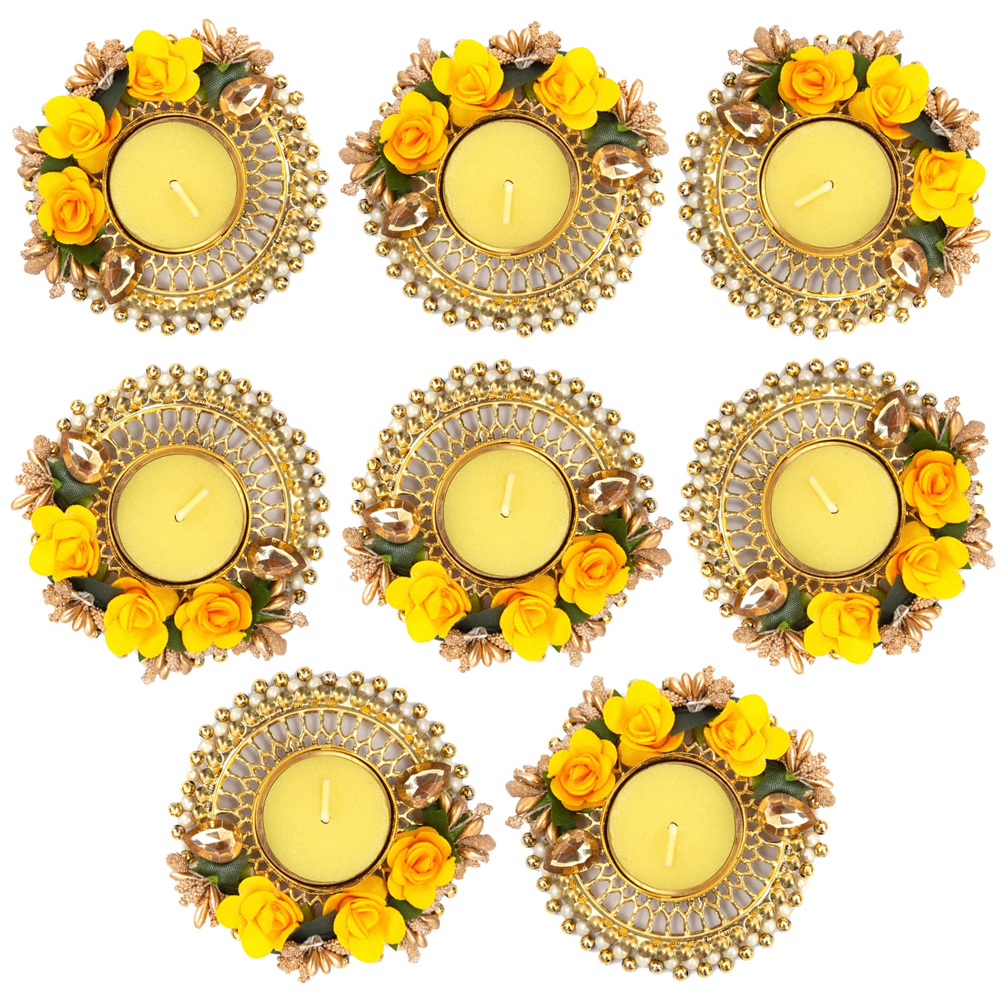 HomeSquare Tealight Holder Diwali Diya with Artificial Flowers & Tea Lights - Set of 8 Tealight Candle Holders (B0BDLZ1XJF) Amazon Price History, Amazon Price Tracker