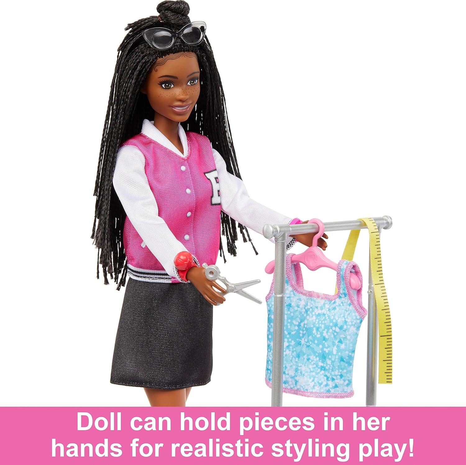 Barbie On-set Stylist Doll & 14 Accessories, Brooklyn Doll with Garment Rack, Top, Fashion Pieces, Puppy & More