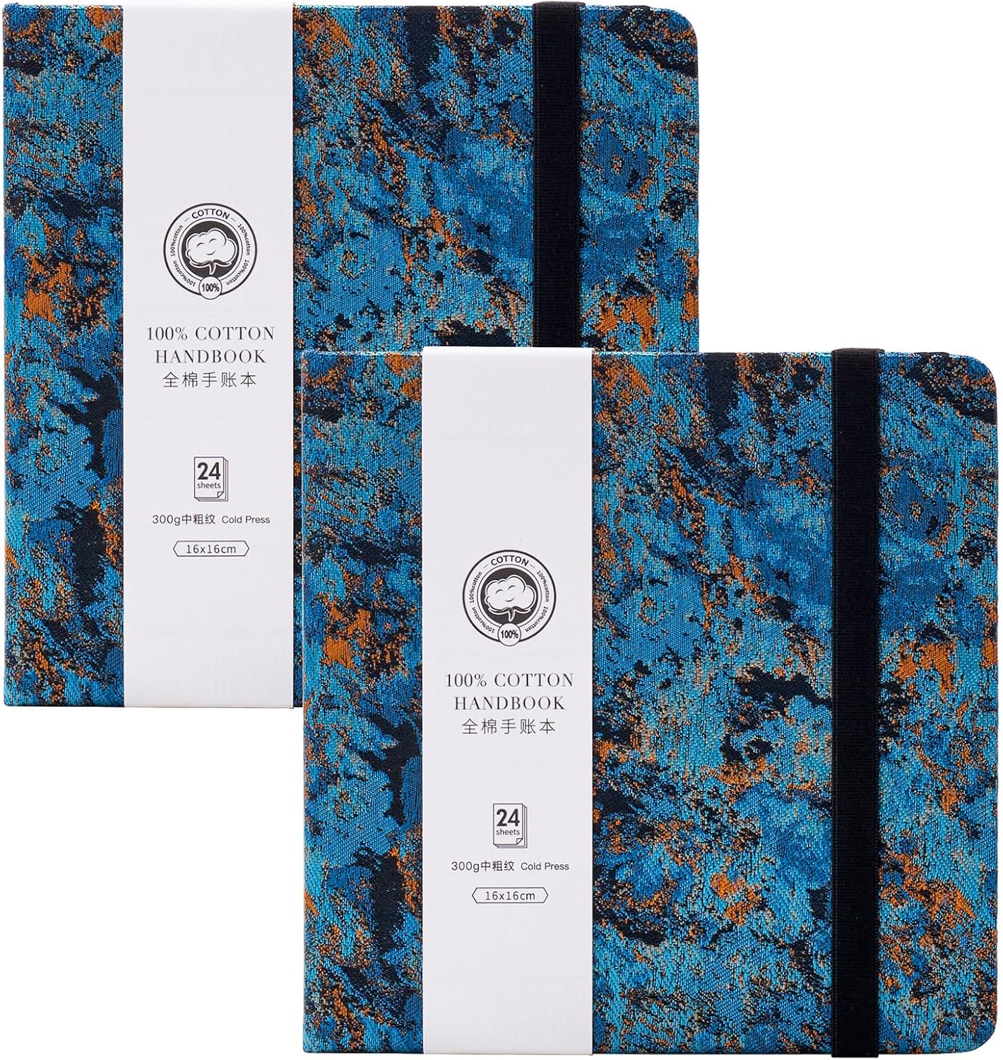 Lightwish Square Watercolor Journal,2 Pack Total 48 Sheets,100% Cotton,300gsm/140lb,Acid-Free, Cold Press Watecolor Sketchbook for Artists Adults Students,6.29 * 6.29 Inches(Blue Starry Sky)