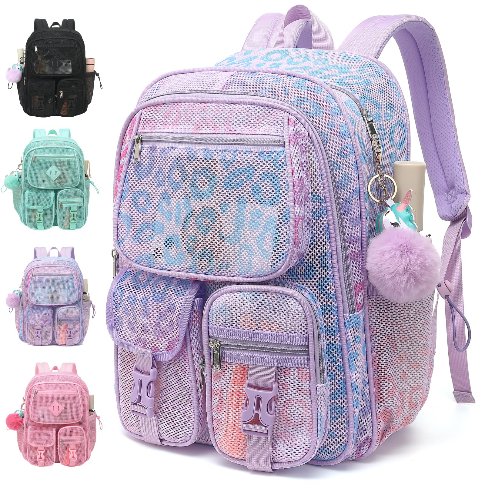 Lroiutian Mesh Backpack for Girls Boys, Heavy Duty Semi-Transparent Mesh Bookbag Womens Mens Mesh Backpacks for School, Sports, Beach, Swimming,