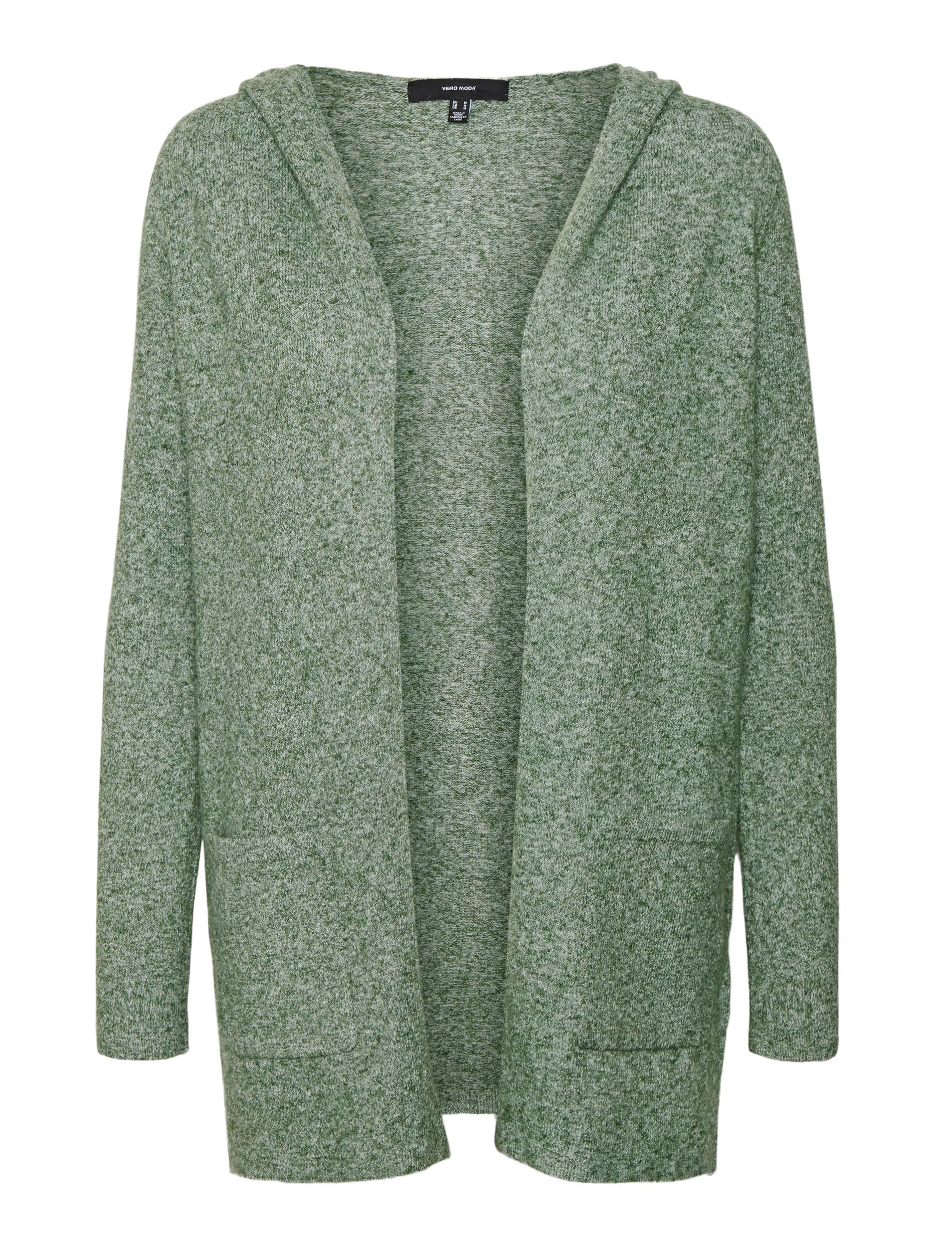 VERO Moda Damen Vmdoffy Ls Open Hood Vest Ga Noos Strickjacke, Riffle Green/Detail: Black Melange ,XS