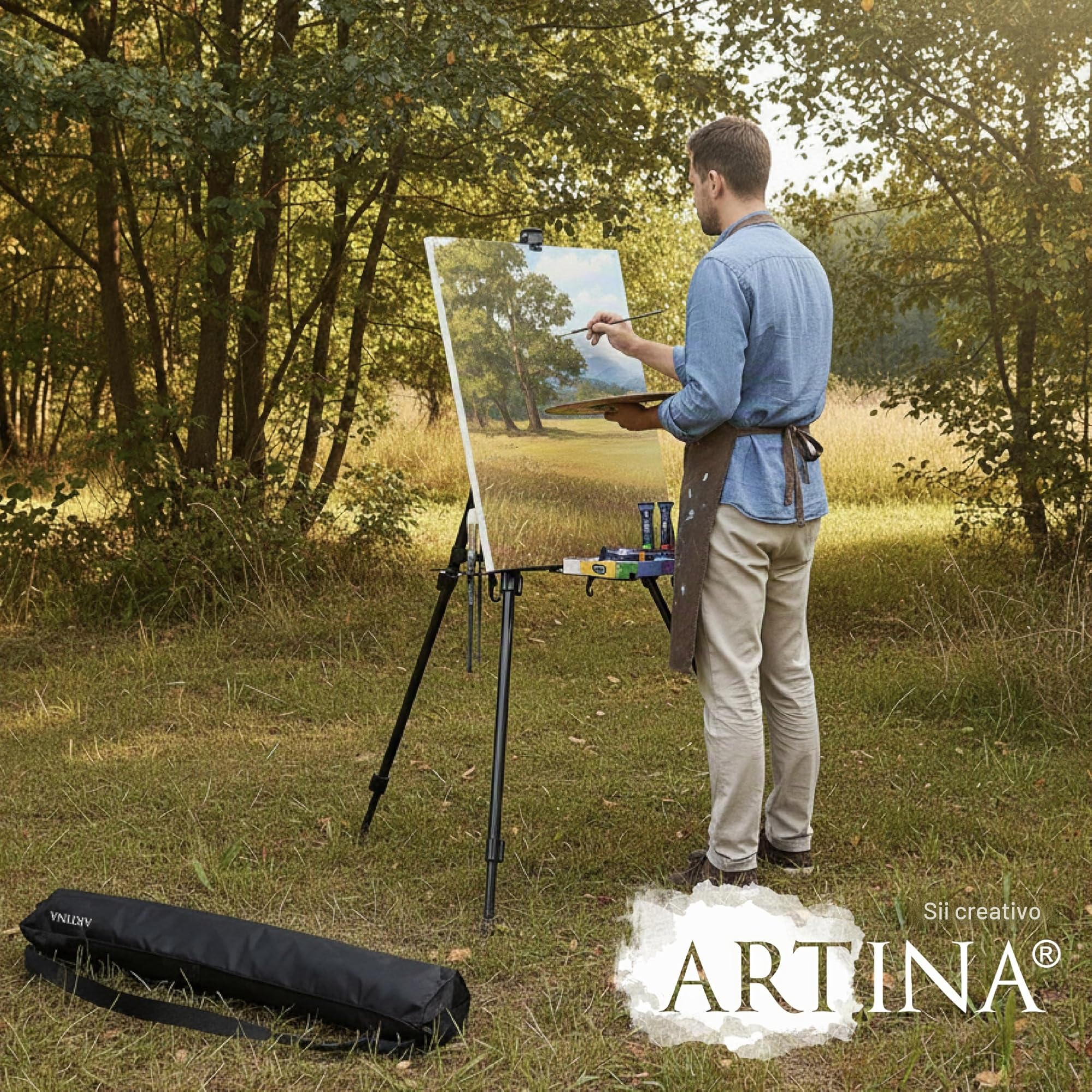 Artina Cavalletto Pittura da studio in alluminio Paris 165cm - Cavalletto da tavolo e da campo per dipingere - Per tele di diverse grandezze - Cavalletto per pittura portatile e stabile