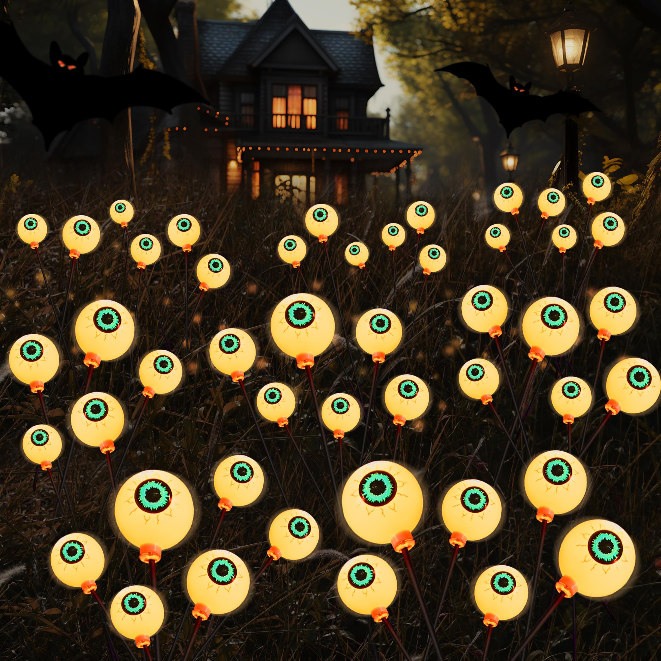 Joyin Warm Halloween Decorations Outdoor Solar Scary Eyeball Lights, 2 Pcs 12Leds Pathway Yard Stakes, Waterproof Firefly Lights For Halloween Graveyard Yard Garden Patio Walkway Party