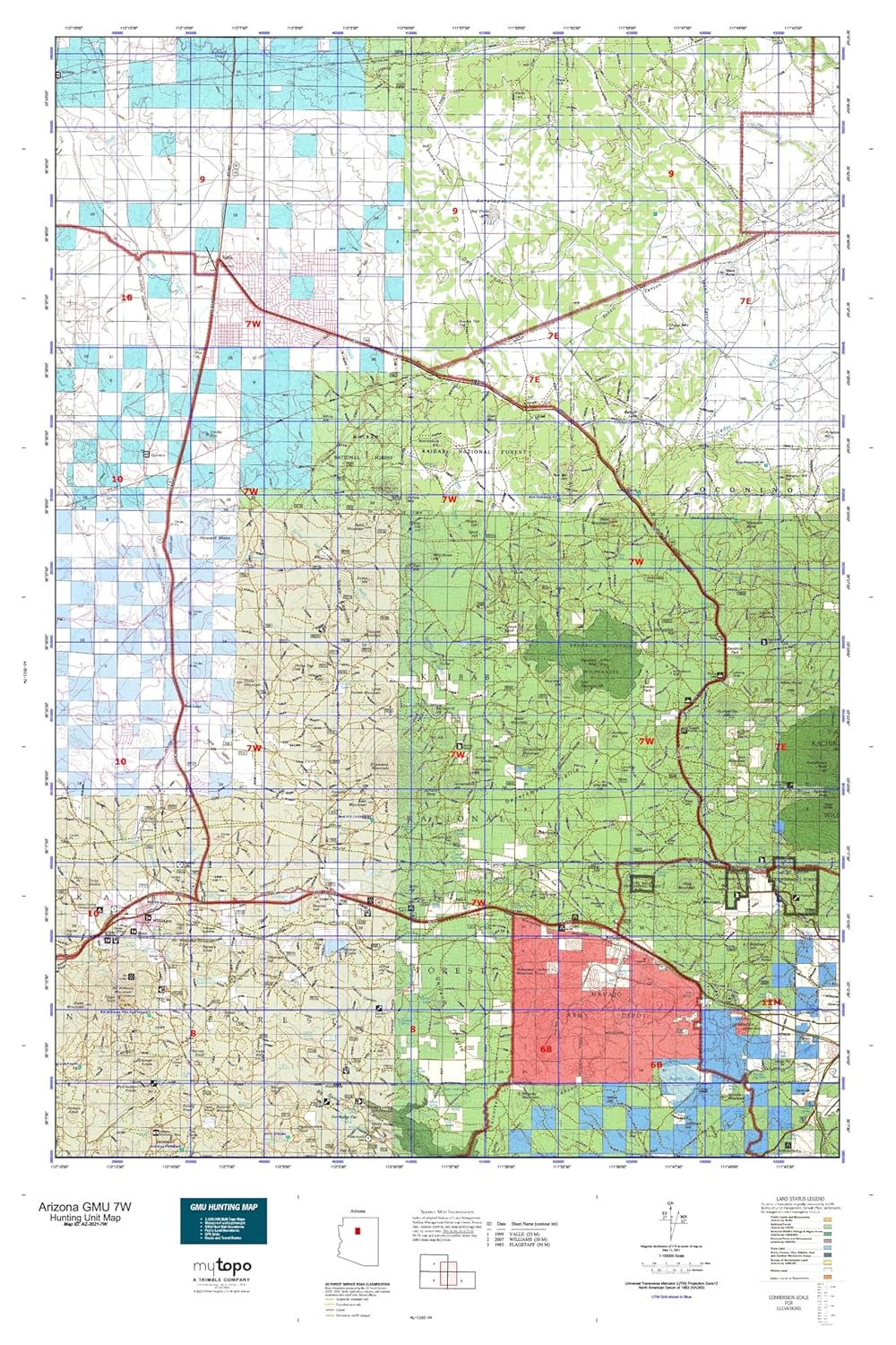 Arizona GMU 7W Map 24" X 36" / Laminated