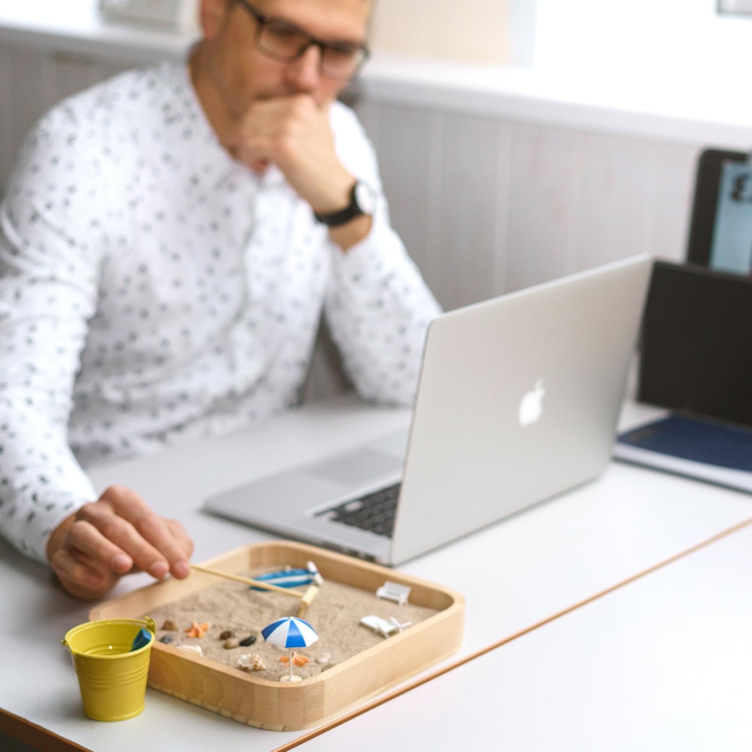 Mini Zen Garden Sandbox - Miniature Beach Zen Garden for Desk - Sand Tray Play Kit for Kids, Adults, Office - Desk Sand Box Gift Set with Natural Sand, Wooden Tray, Lid, Rakes, Rocks and Accessories : Toys & Games
