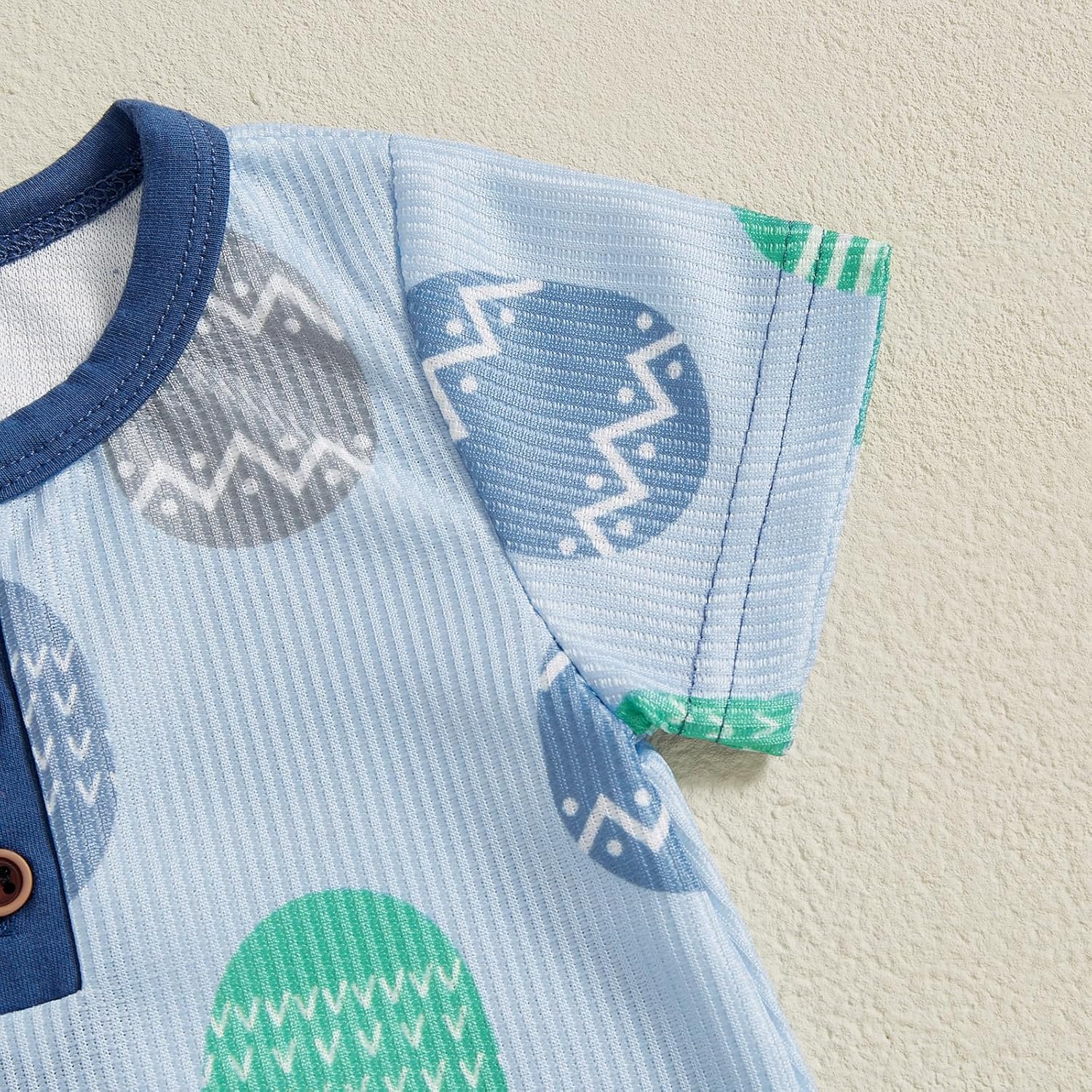 Lamuusaa Newborn Baby Boy Easter Outfit Short Sleeve Bunny/Easter Egg Romper Button Ribbed Bodysuit Jumpsuit Summer Clothes - Image 4