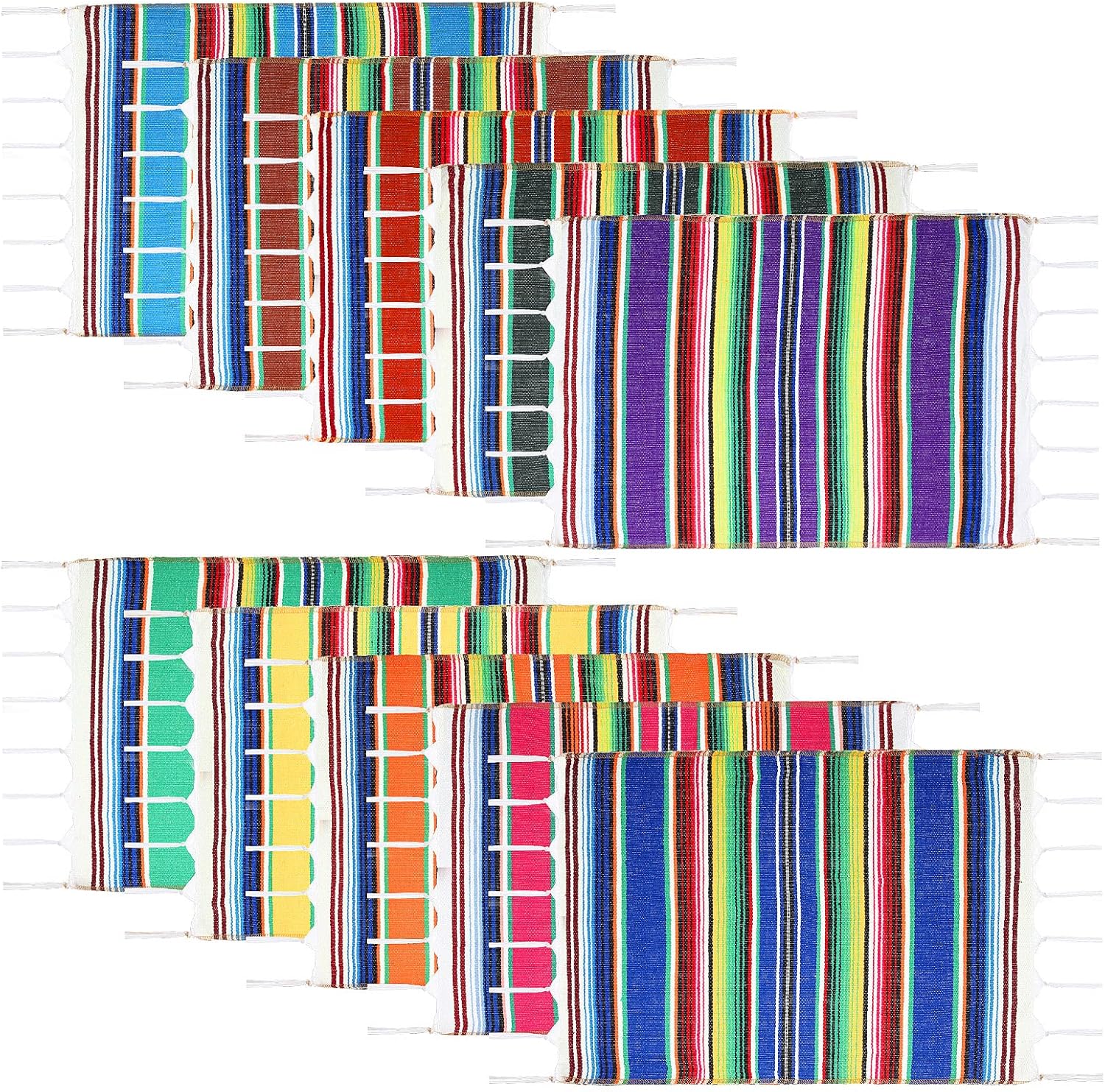 Tatuo 10 Pieces Mexican Table Runners Mexican Table Place Mat Washable Assorted Mexico Serape Placemats for Cinco De Mayo Mexico Fiesta Party Wedding Decorations, 18.1 x 12.6 Inch