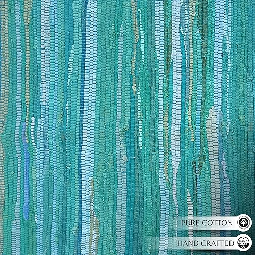 Miniatura 16 de Alfombra de trapo 100% algodón de 2 x 3 pies, lavable multicolor, alfombra Chindi tejida a mano y reversible para sala de estar, cocina, entrada