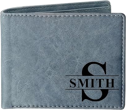 EDSG Custom Wallets for Men, Wallet With Picture, Engraved Gifts for Boyfriend, Men, Husband, Dad Gifts for Fathers Day Birthday Valentine Day Christmas Graduation Blue, Design 1