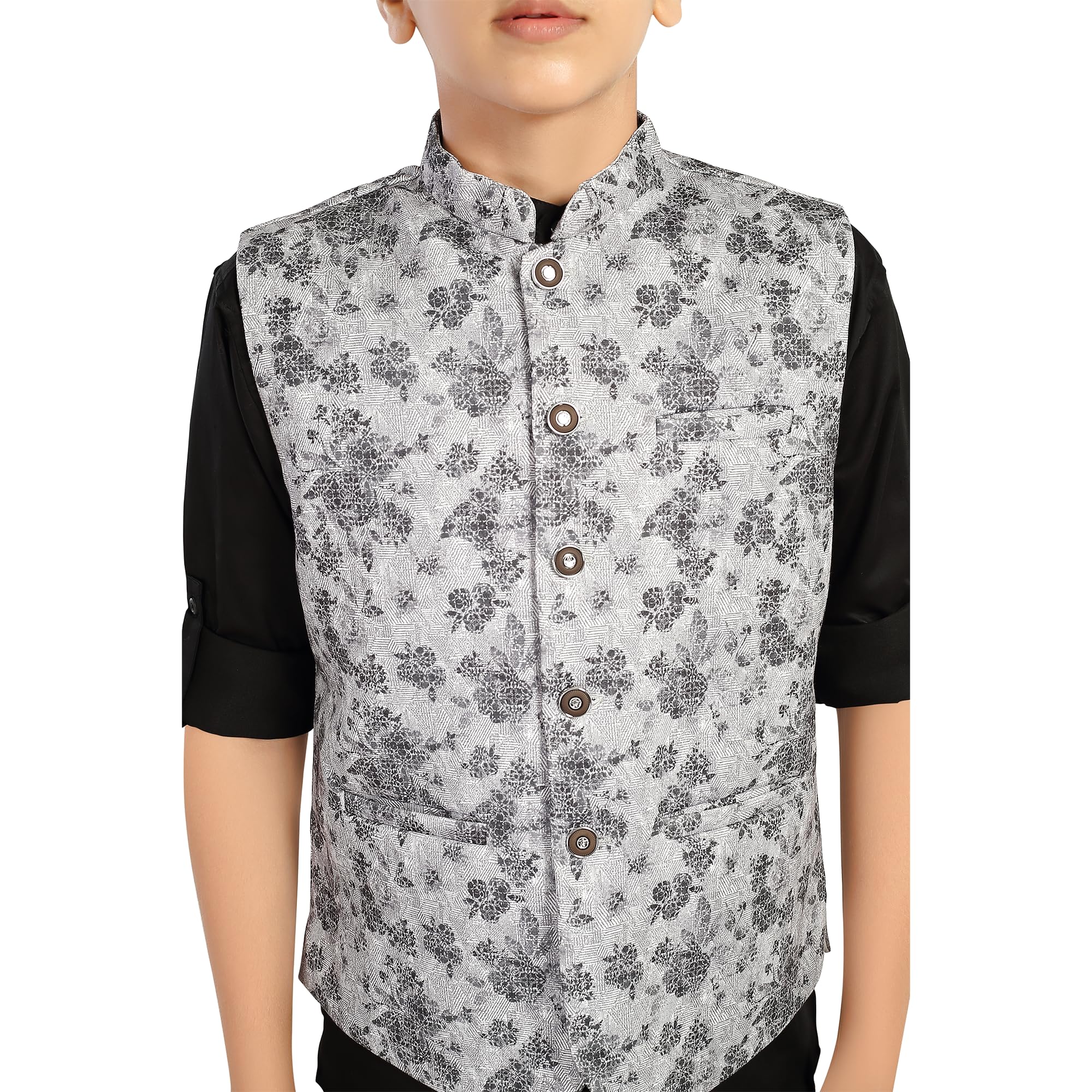 CHARCHIT Boys Black Printed Nehru Jacket and Shirt 1