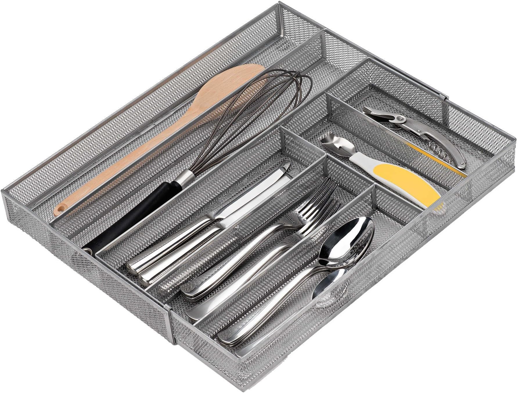 Organize Powder-Coated Extra Large 16.5 inch x 11.5 inch Expandable to 18.4 inch Mesh Drawer Organizer in Silver