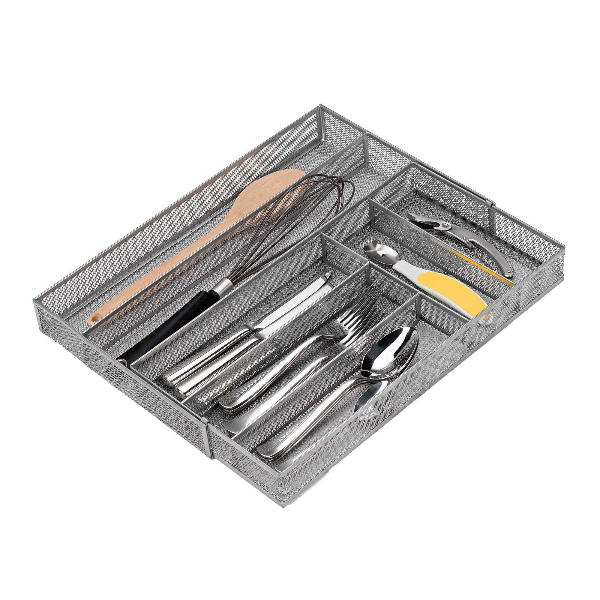 Organize Powder-Coated Extra Large 16.5 inch x 11.5 inch Expandable to 18.4 inch Mesh Drawer Organizer in Silver