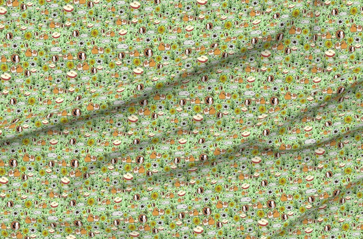 Spoonflower Fabric - Guinea Pig, Cavy, Caviidae, Rodent, Hamster, Pet, Animal, Green Printed on Minky Fabric by The Yard - Sewing Baby Blankets Quilt Backing Plush