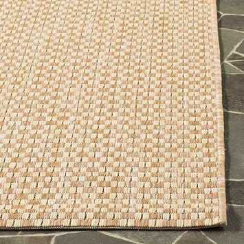 SAFAVIEH Washable Rug Outdoor Courtyard Collection - 6'7 x 9'6, Natural & Cream, Non-Shedding & Easy Cleaning, Ideal for Patio, Backyard, Mudroom (CY8653-03021)