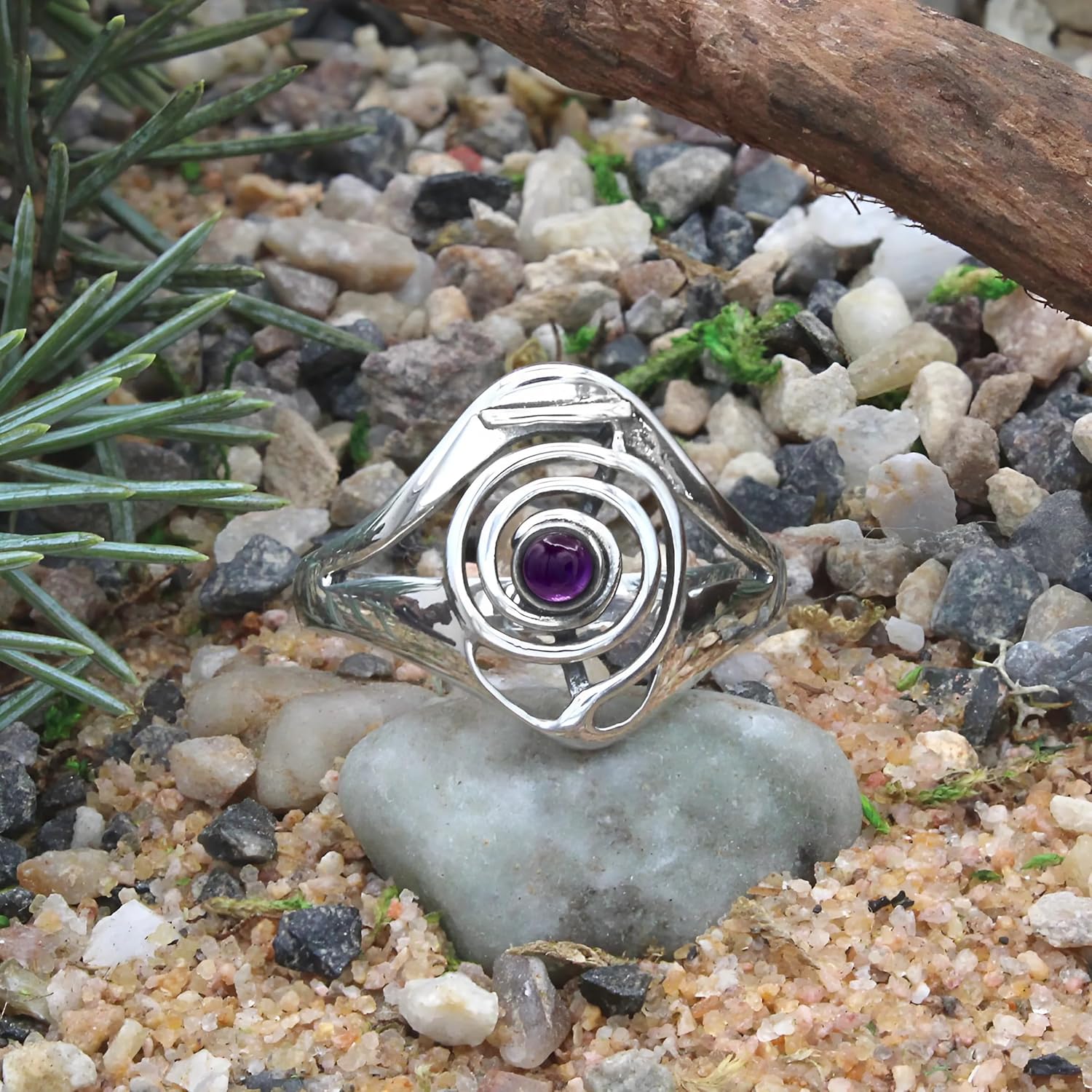 Reiki Ring - Cho Ku Rei Power Symbol - .925 Sterling Silver Jewelry with Genuine Amethyst Gemstone (Size 4-15)