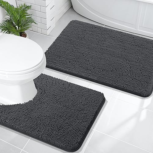 Miniatura 164 de OLANLY Juego de 2 alfombras de baño, tapetes de baño de felpilla suave y absorbente y tapete para inodoro con contorno en forma de U, alfombra de