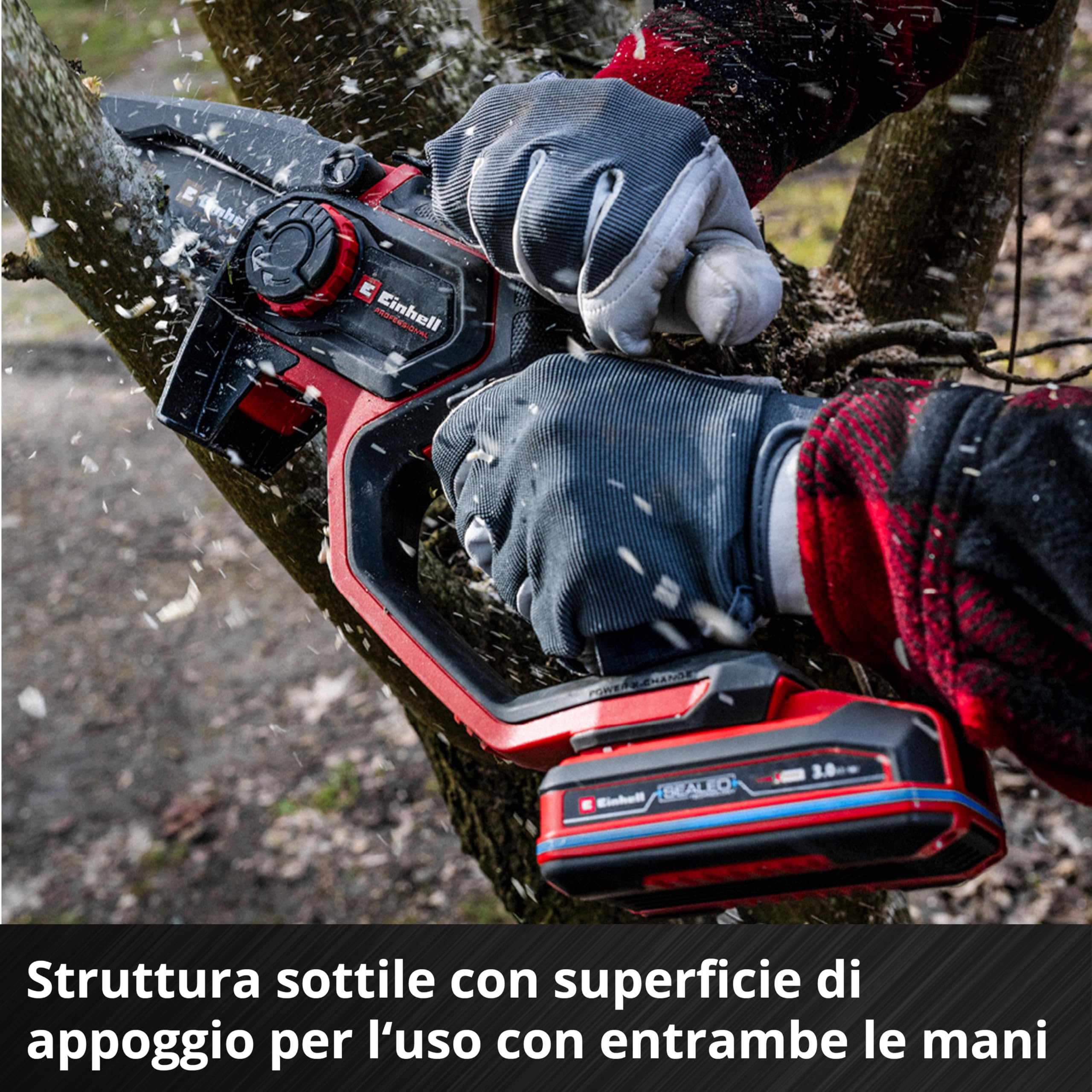 Sega a batteria Einhell Professional GP-PS 18/20 Li T BL-Solo Power X-Change (18 V, lunghezza di taglio 15 cm, Brushless, velocità catena 8 m/s, lubrificazione autom. della catena, senza batteria)