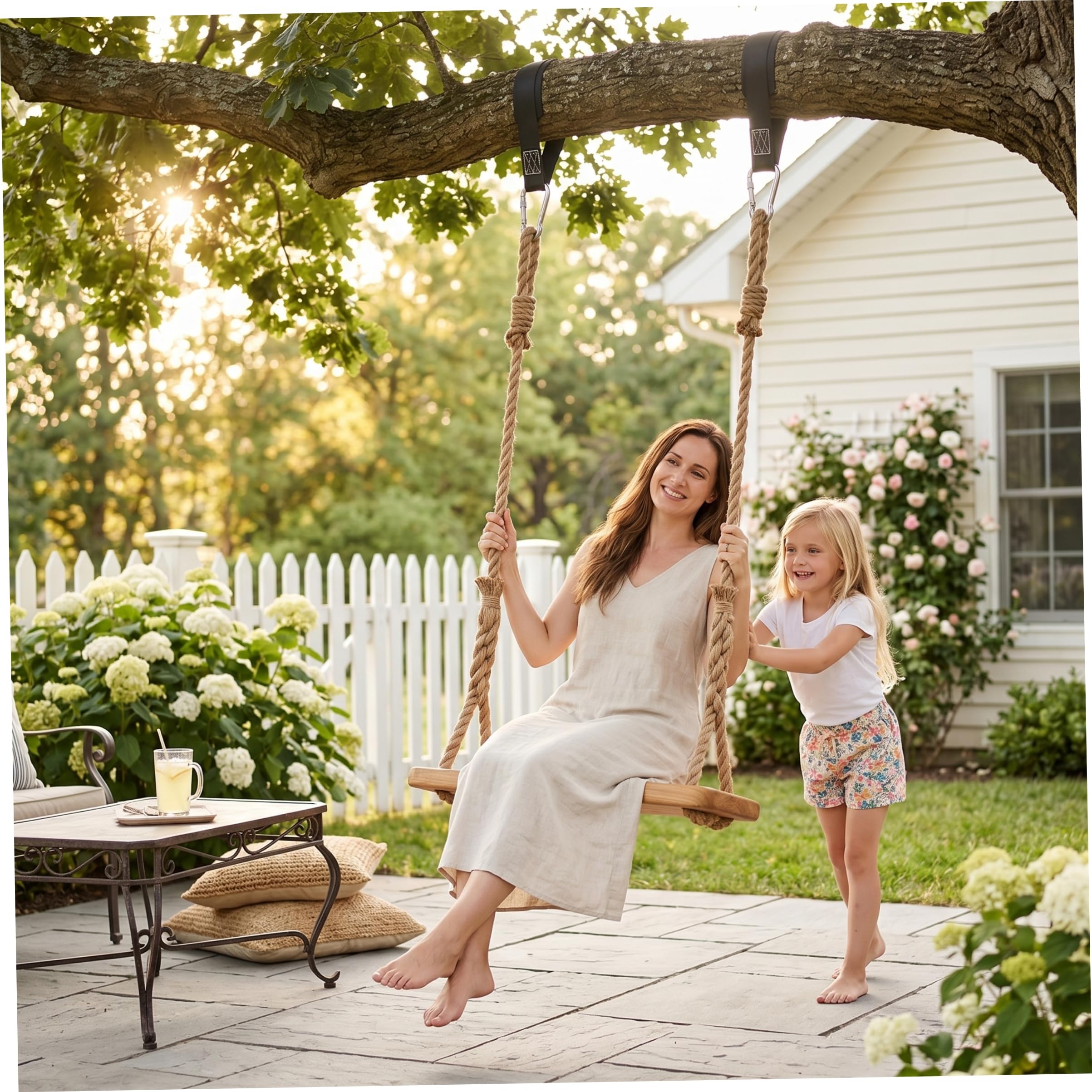 Columpio de jardín para niños |.Columpio Trapecio de Madera para Exteriores, Madera de Olmo Gruesa para niños con Cuerda Resistente y herrajes de Metal, Asiento