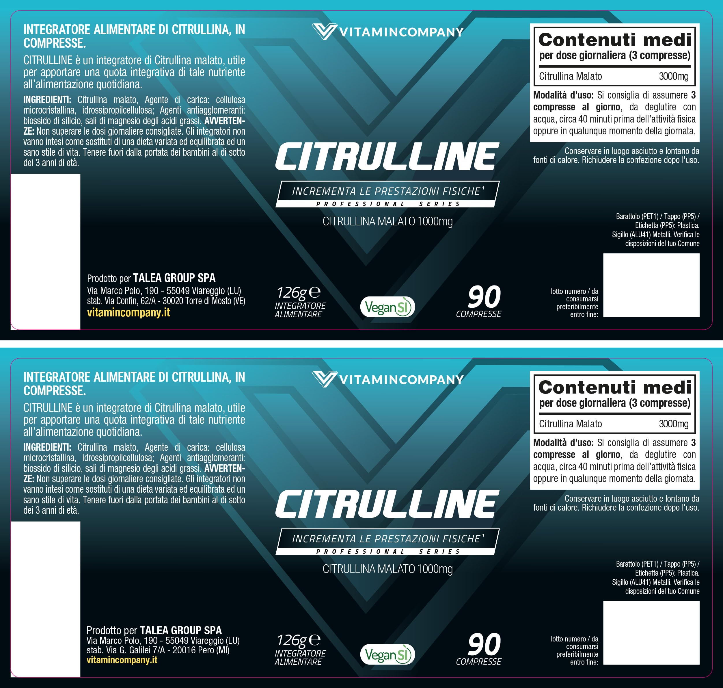 Citrulline - Citrullina e Acido Malico, 1000mg di Citrullina Malato per Compressa, Supporto Energetico, 90 Compresse