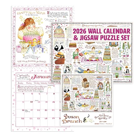 TF Publishing 2026 Susan Branch Wall Calendar & 1000 Piece Jigsaw Puzzle Set - 2026 Wall Calendar with Large Monthly Grids, 12x12in, Plus Illustrated Puzzle in Sturdy 8x8x2.5 Box, Flat Size 27x20 in