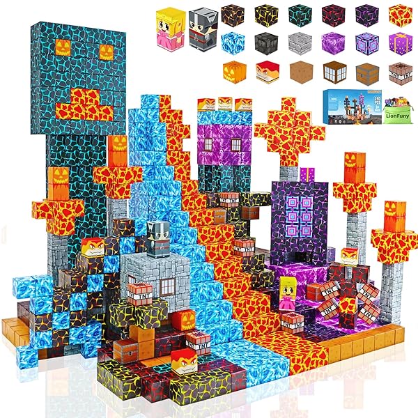 LionFuny150PCS Magnetic Blocks, Magnetic Building Blocks, Magnet Blocks for Kids Age 3-5 4-8 8-12, STEM Sensory Educational Magnet Stacking Toys Boys Girls Gifts