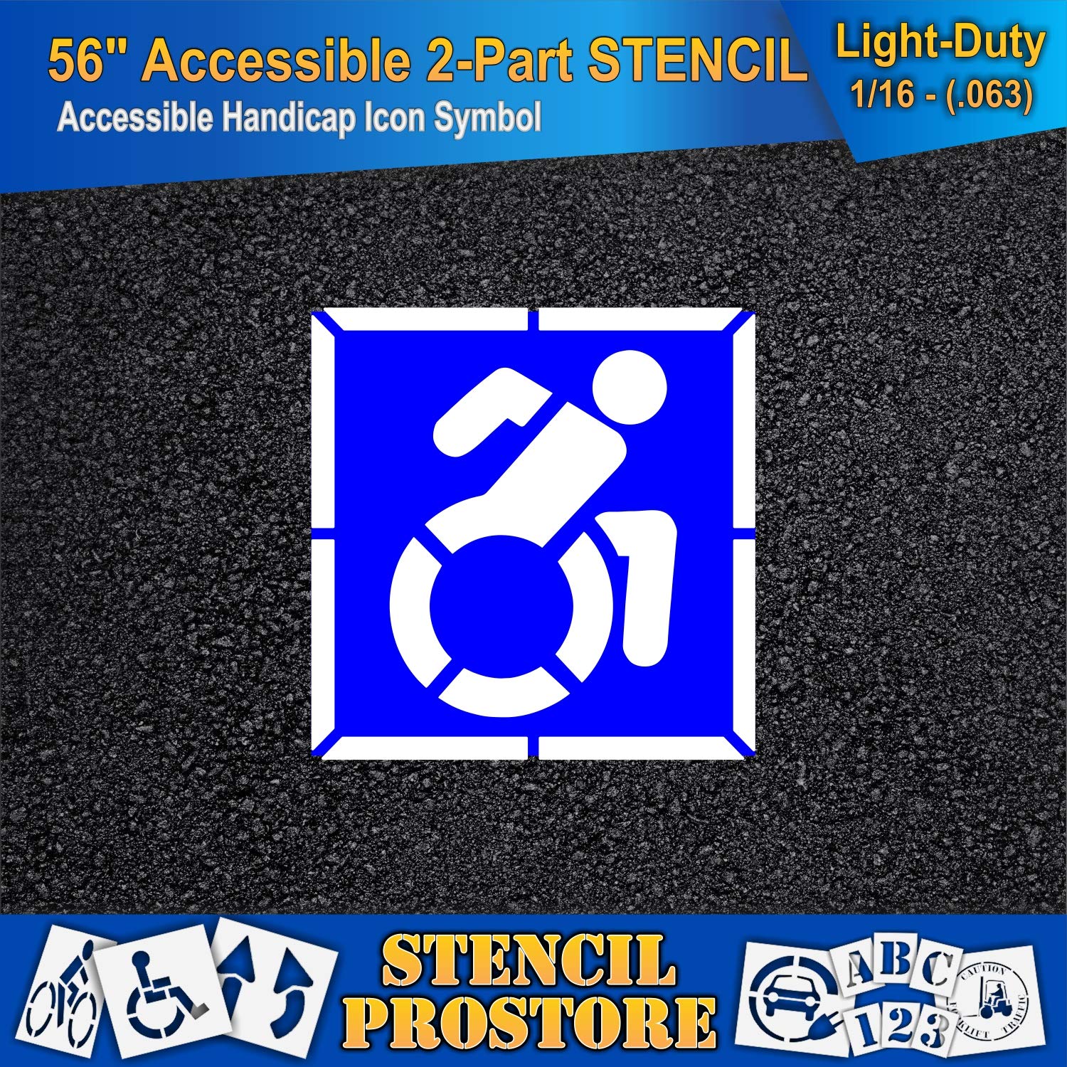 Pavement Stencils - 56 in - Accessible Icon Symbol Stencil with Background (2-piece) - 56'' x 56'' x 1/16" (63 mil) - Light-Duty