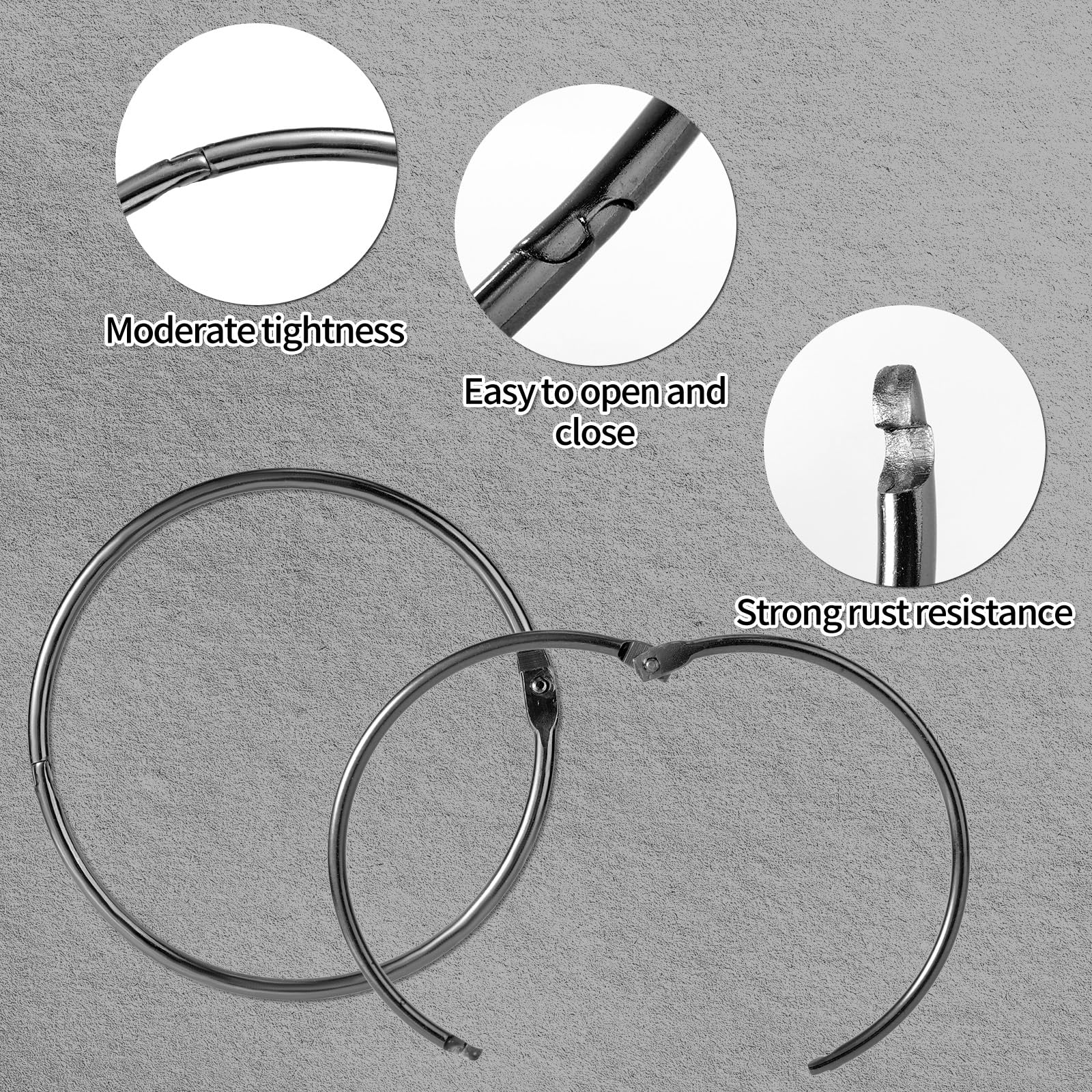 8pcs Loose Leaf Binder Rings, 4 Inch Large Metal Book Paper Clip Rings Keychain Keyrings for Index Cards Notebooks Photos Documents Files Home Office DIY Crafts Supplies, Black - Image 4