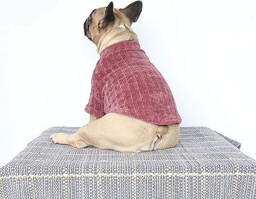 Miniatura 9 de iChoue Suéter de cuello redondo para perro con bloque de color, ropa cálida de invierno para bulldog francés, pug cachorro, azul claro y grisS
