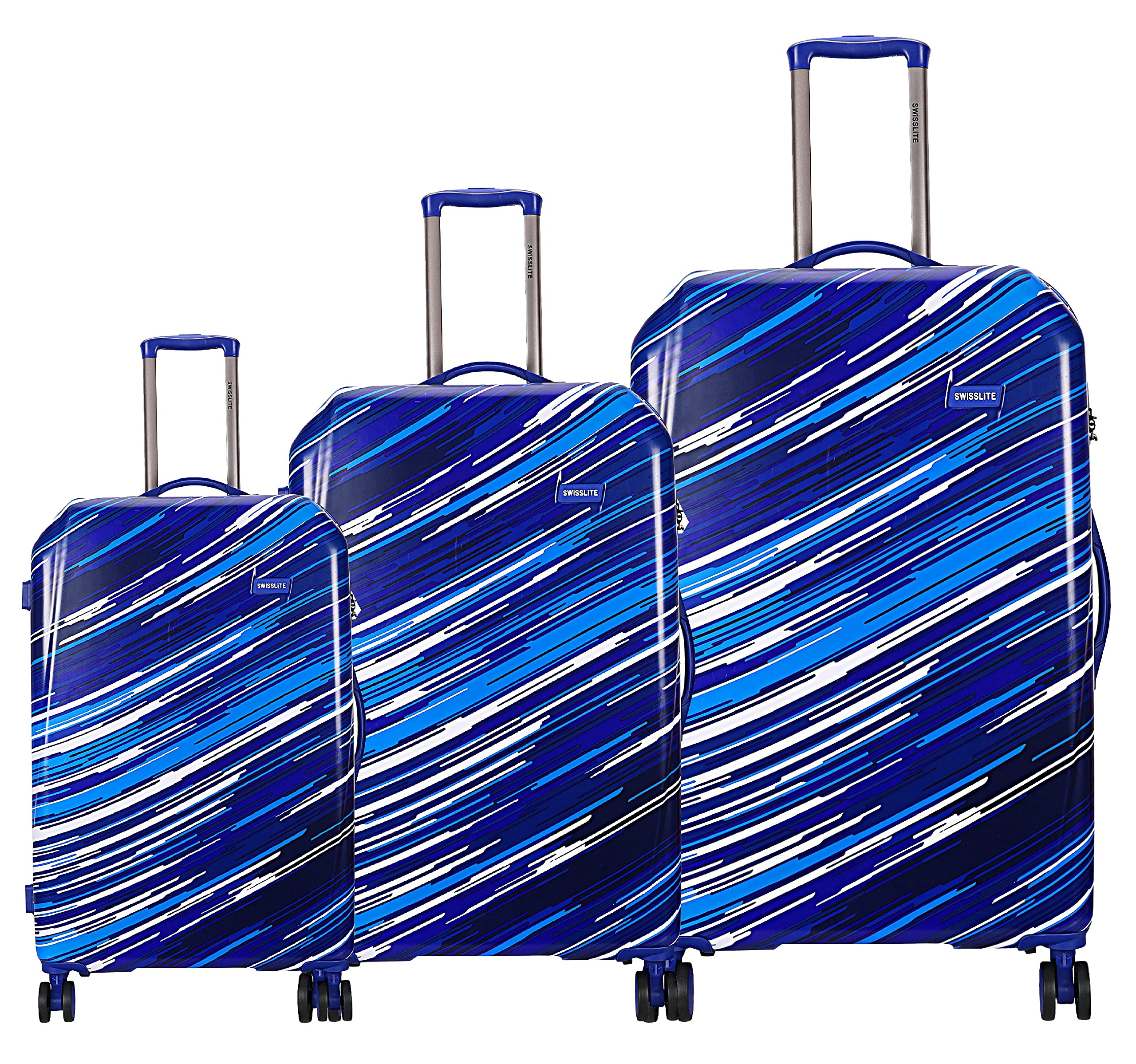 Tramp & Badger Swisslite 20/24/28-Inch (Set of 3) Hard Sided Printed Polycarbonate Cabin & Check-in Luggage Trolley Bag (Color - Navy Blue)