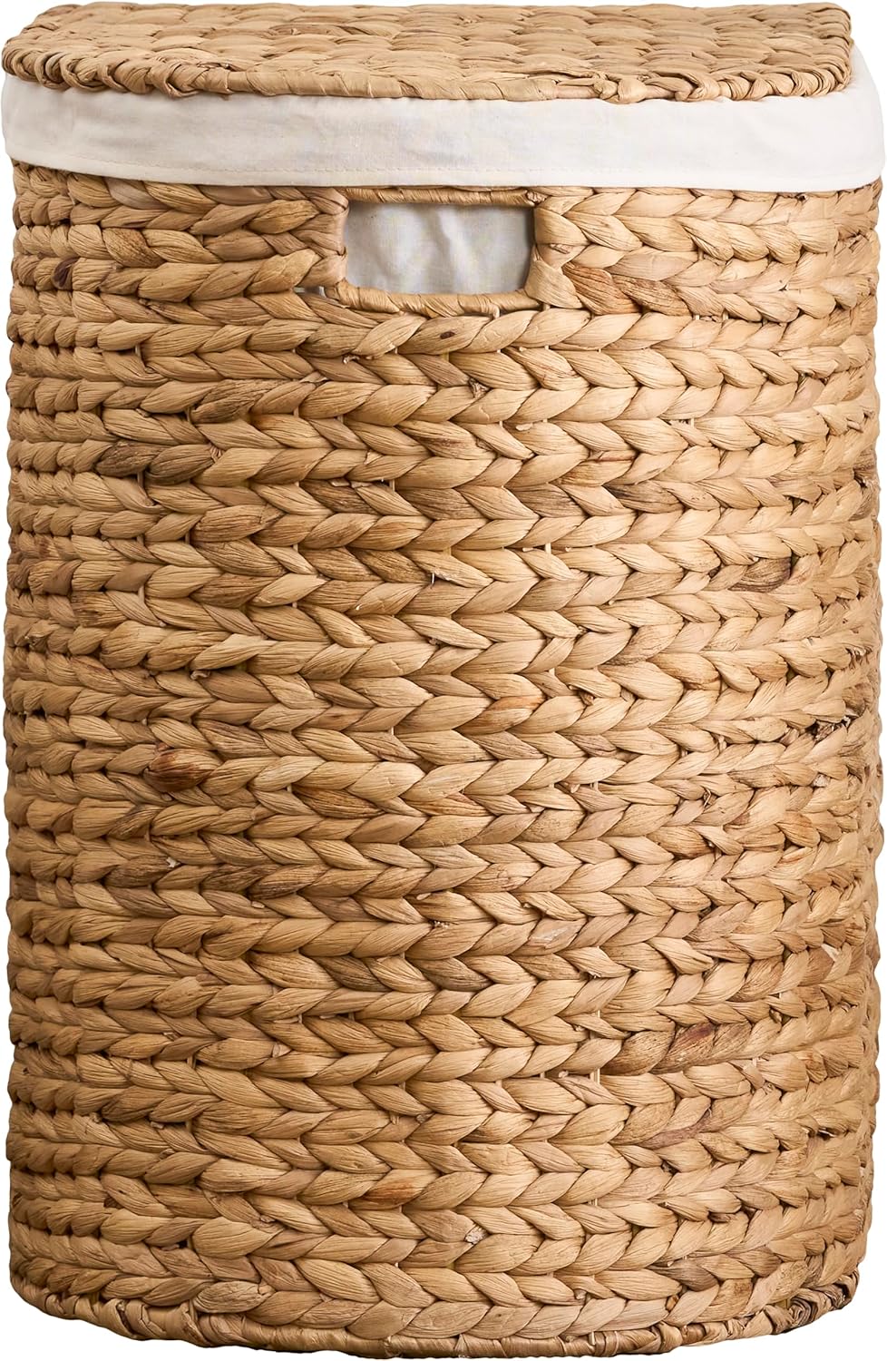 Woven Laundry Basket with Lid - Large Wicker Hamper with Lid for Clothes Storage - Round Rattan Laundry Hamper - Water Hyacinth Storage Basket with Lid (Natural Brown, 16.9 x 13.8 x 20.5 in) 16.9x13.8x20.5 in Natural Brown
