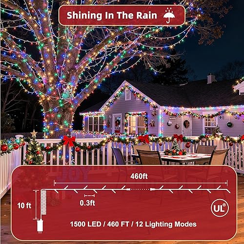 Miniatura 5 de Luces de Navidad para exteriores de 470 pies, 1500 luces LED para decoración de árbol de Navidad con 12 modos y temporizador de memoria, luces LED