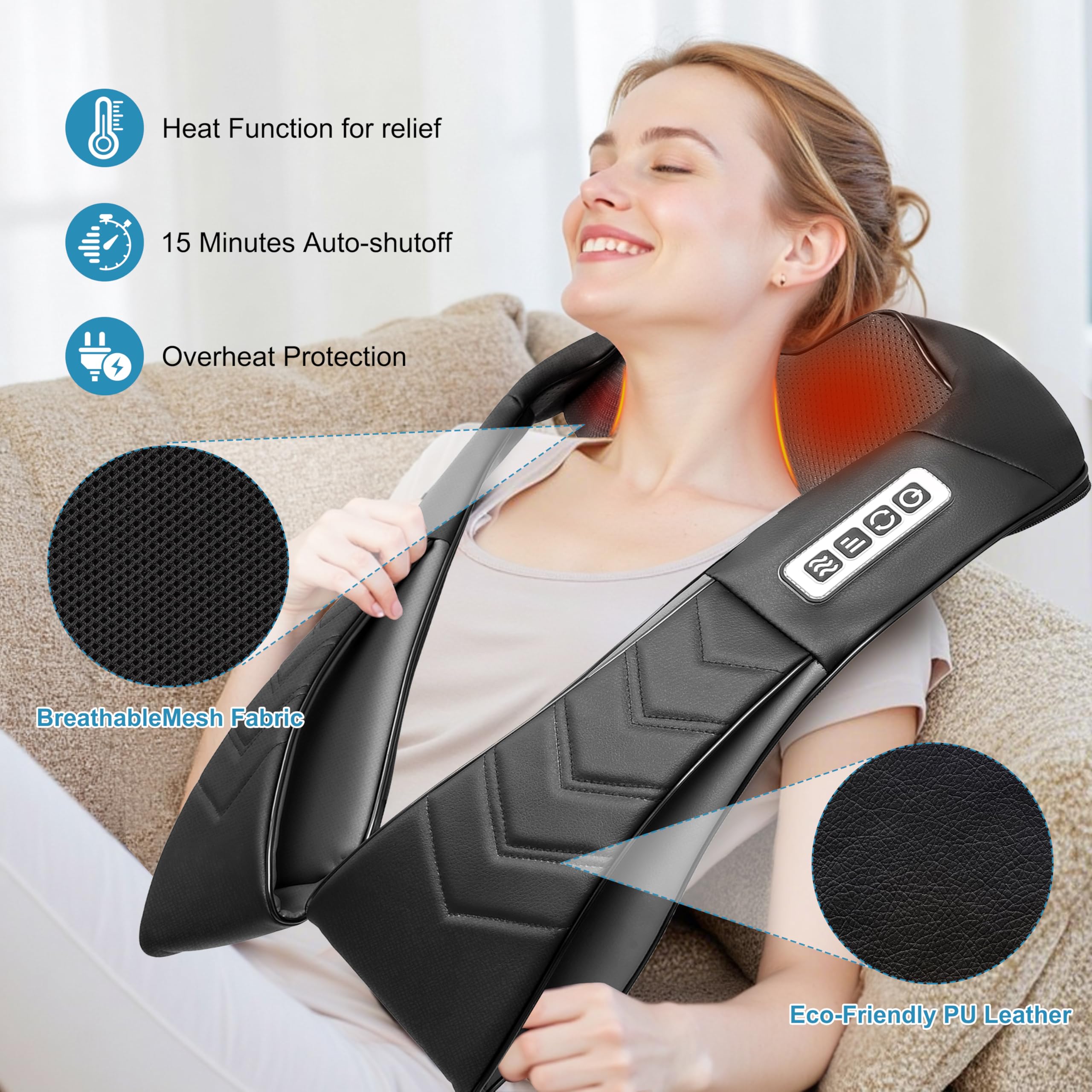Alliggic Masajeador Shiatsu de cuello y espalda, masajeador eléctrico de hombros con calor, masaje de amasamiento de tejido profundo para aliviar el dolor, regalos para papá, mamá, amigo, día de