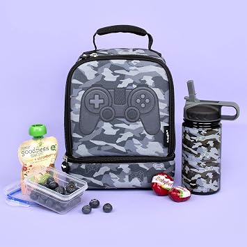 Fringoo - Double Decker Lunch Box - Gamer Camoflauge Design - Lunch Box for Children - Lunch Box with Compartment - Gamer Lunch Box Large School Lunch Box - Fully Insulated