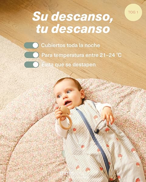 molis&co - Pijama Manta con Calcetines Antideslizantes 1.0 TOG - 80 cm (2 años) - Ideal para Primavera y otoño - 100% algodón (Oeko-Tex 100) - Mushrooms - 5