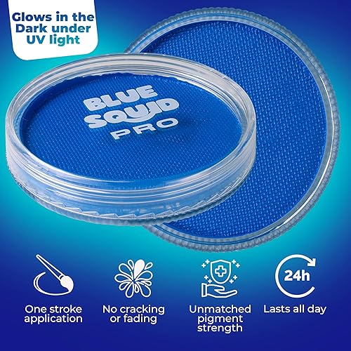 Miniatura 7 de Pintura que brilla en la oscuridad pintura fluorescente del calamar azul para la cara y el cuerpo para luz UV y negra juego de 8 colores de pintura