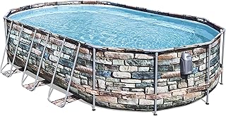 طقم حمام سباحة بيضاوي باور ستيل كومفورت جيت من بيست واي، 6.10 متر × 3.66 متر × 1.22 متر