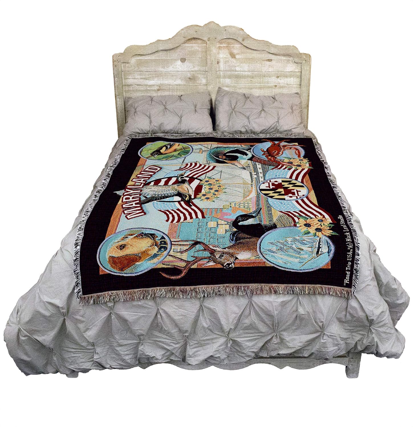 Pure Country Weavers State of Maryland Blanket by Dwight D Kirkland - Gift Tapestry Throw Woven from Cotton - Made in the USA (72x54)