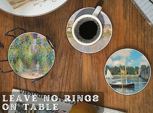 Miniatura 4 de Onebttl Monet Gifts - Juego de 6 posavasos de arte impresionista, regalo único para los amantes de Monet, decoración del hogar, Navidad, cumpleaños,