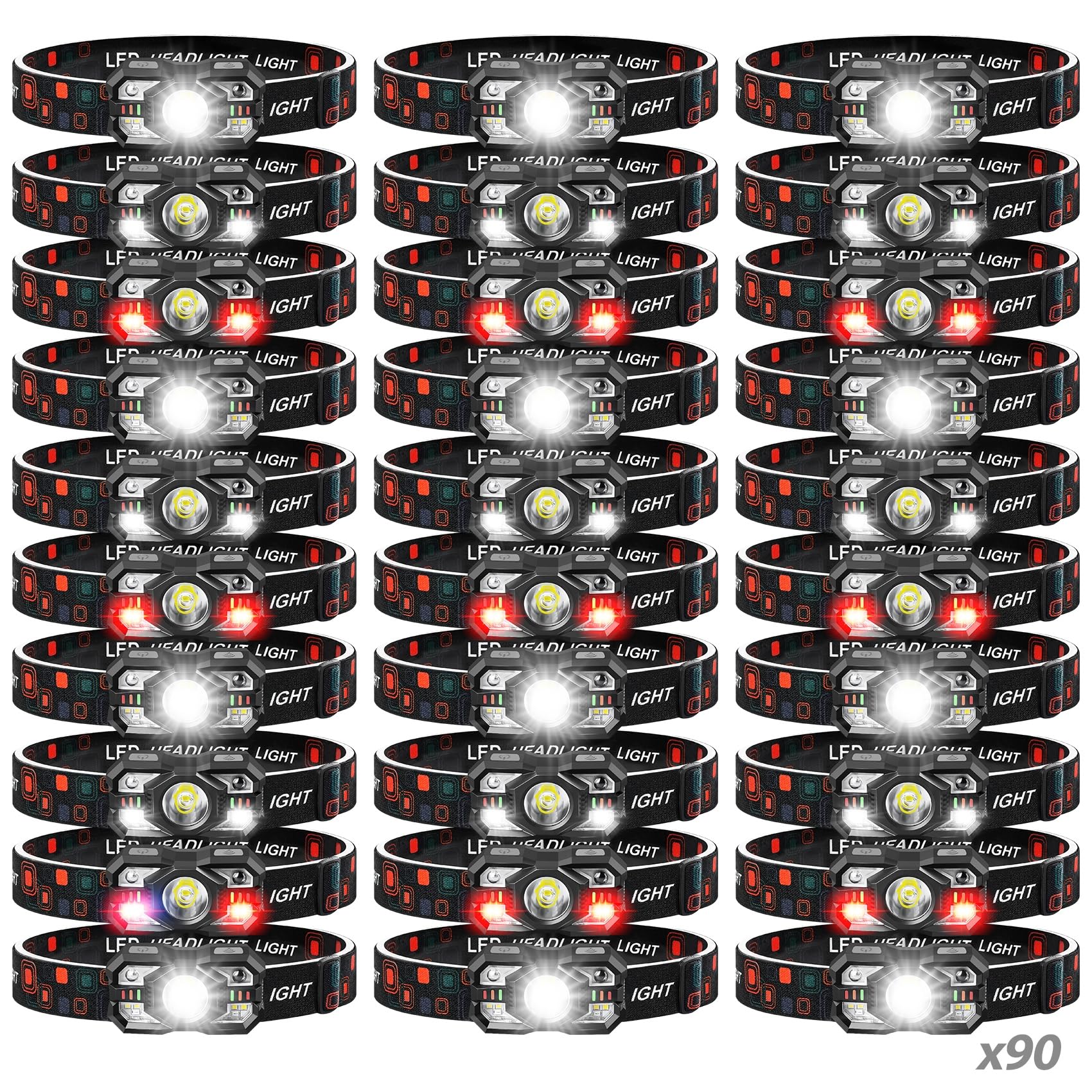 Headlamp Rechargeable 90Pack, 3000 Lumen Ultra-Light Bright Headlamp Flashlight with White Red Light, LED Headlight Motion Sensor, 5+5 Mode for Outdoor Camping Fishing Running Hiking