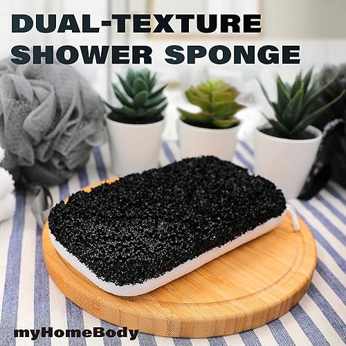 Miniatura 20 de myHomeBody Esponja exfoliante de esponja de ducha de doble textura, esponja de baño para mujeres, exfoliante corporal, esponja corporal, esponja