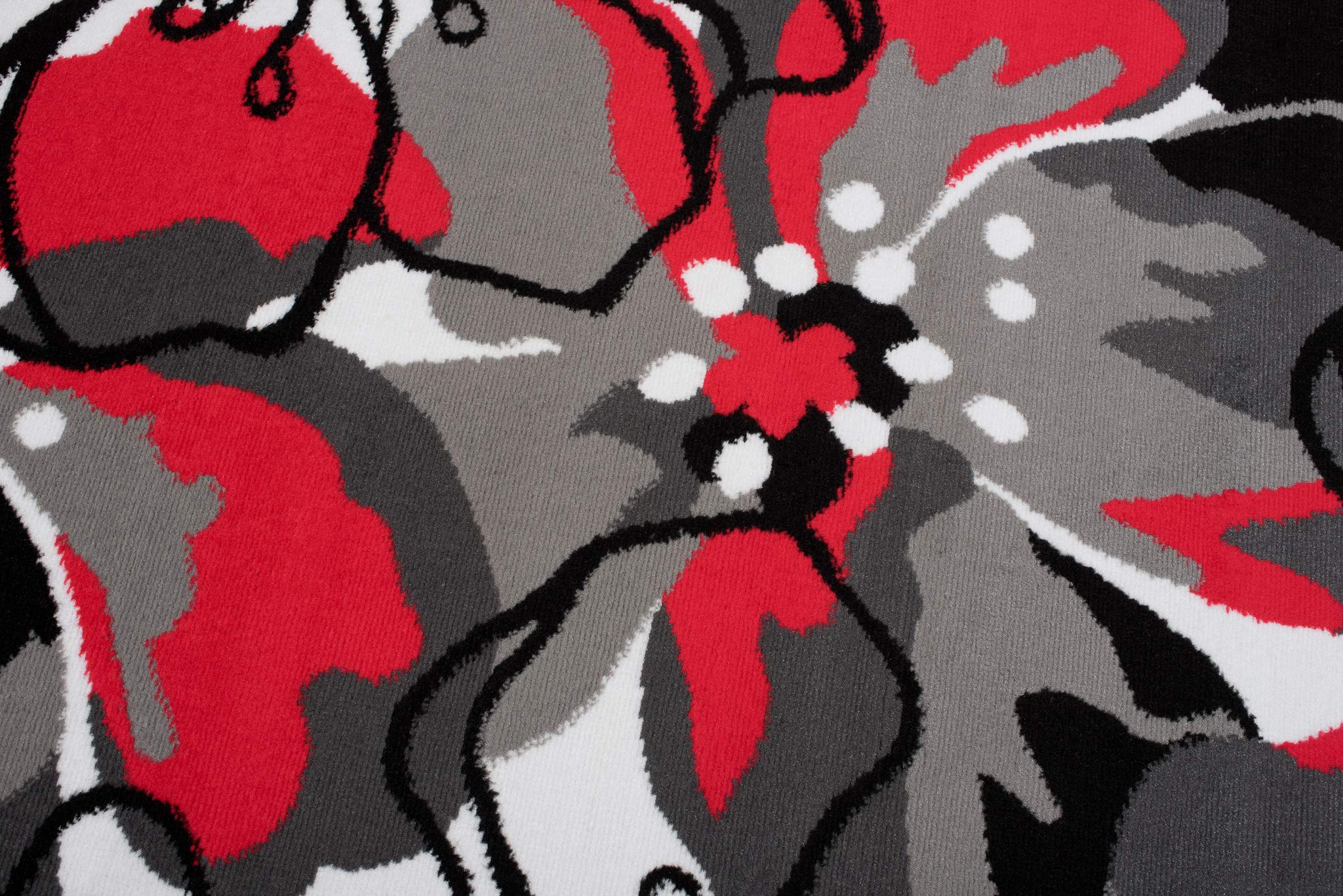 TAPISO Maya Teppich Kurzflor Schwarz Grau Rot Weiß Floral 160 x 230 cm