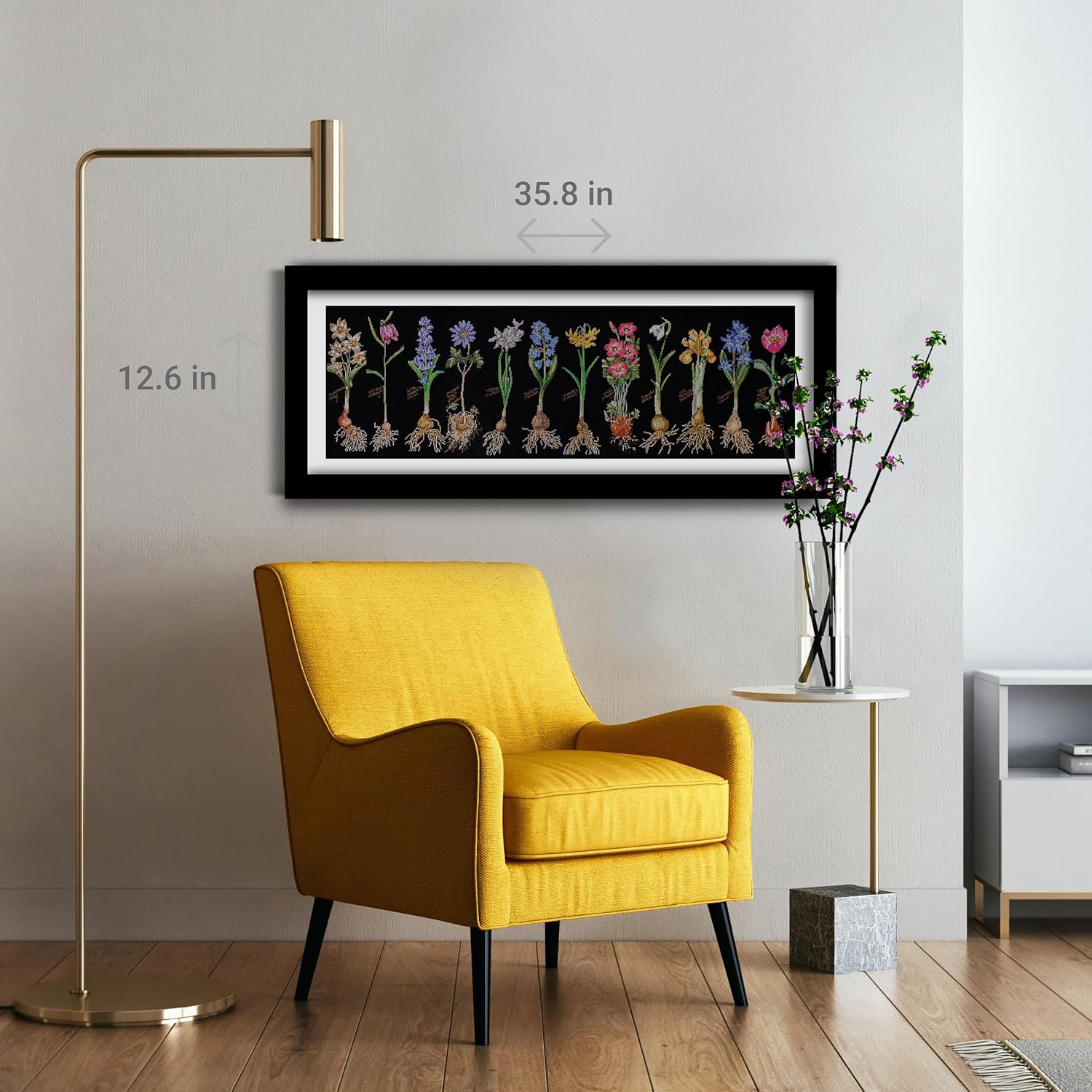 Thea Gouverneur - Counted Cross Stitch Kit - Bulbs - Aida Black - 18 Count - Embroidery Kit for Adults - DMC Embroidery Threads and Other Cross Stitch Supplies Included - 1087.05