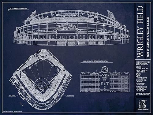 Ballpark Blueprints Wrigley Field Blueprint Style Print