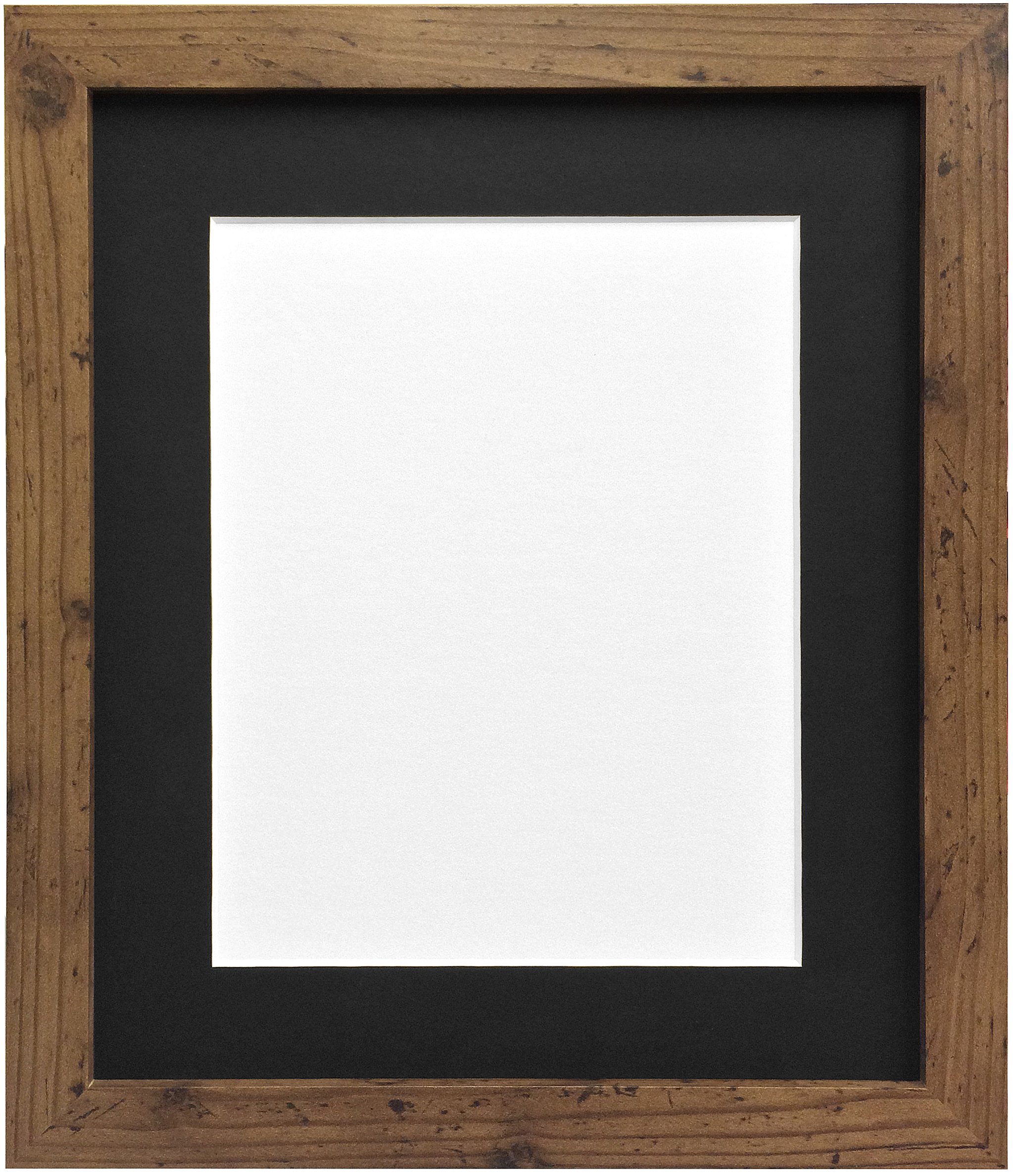 Frames By Post Black Mount 25Mm Wide H7 Rustic Oak Picture Photo Frame With A2 For Pic Size A3 (Plastic Glass)
