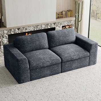 Boneless Loveseat Sofa Plush Corduroy Sectional Couch with Deep Seat Modular Cloud Sectional Couches for Living Room.Grey Sofa.