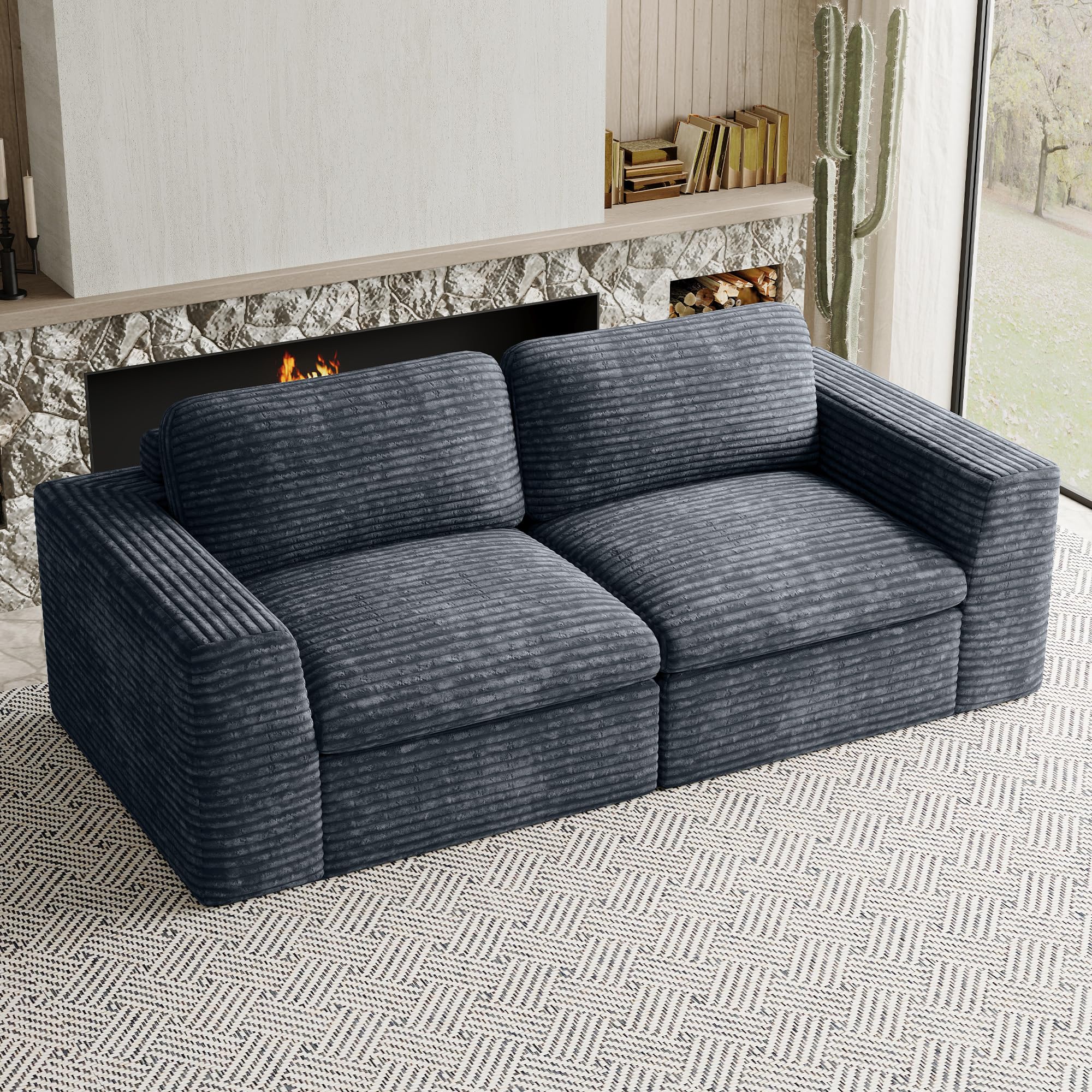 Boneless Loveseat Sofa Plush Corduroy Sectional