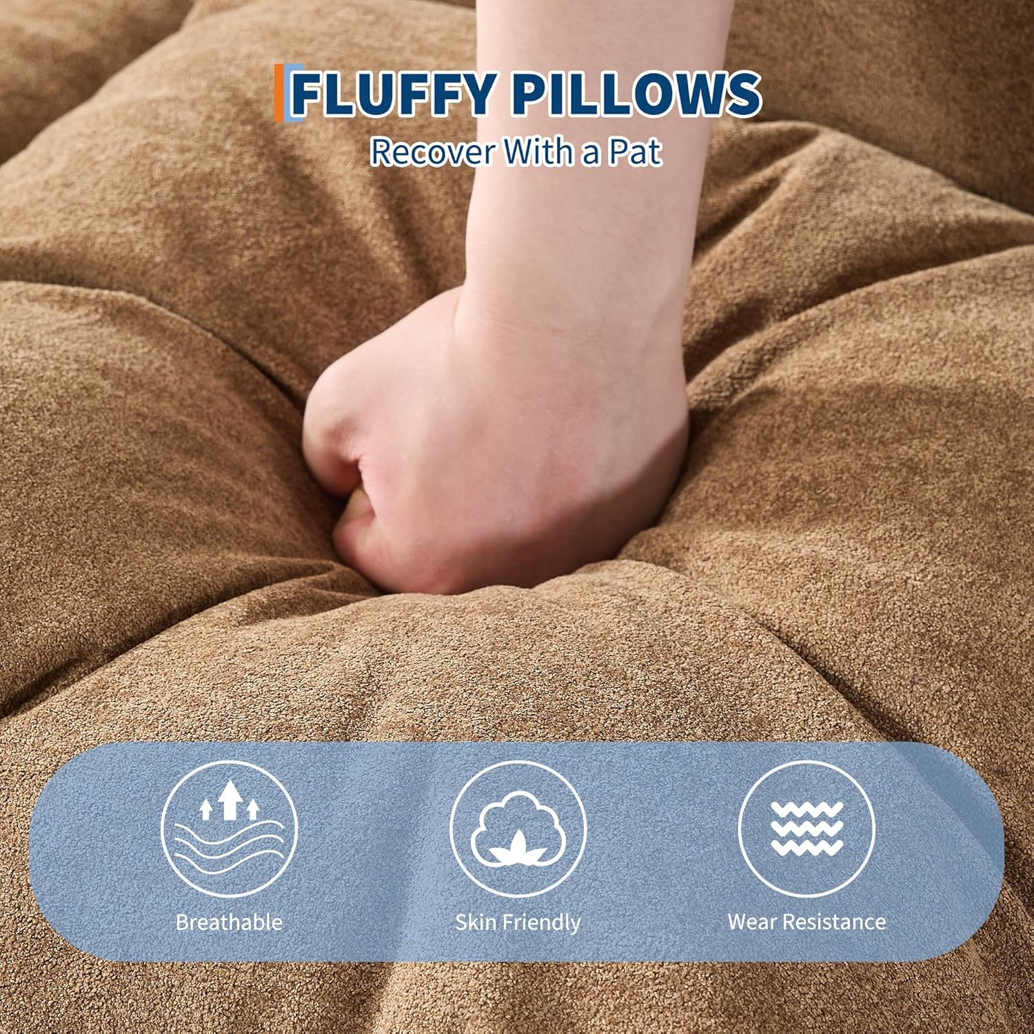 Human Dog Bed for Adult, Comfy Lazy Sofa Bed with 2 Pillows & 5 Adjustable Position, Chenille Upholstered Lounge Chair for Living Room Bedroom