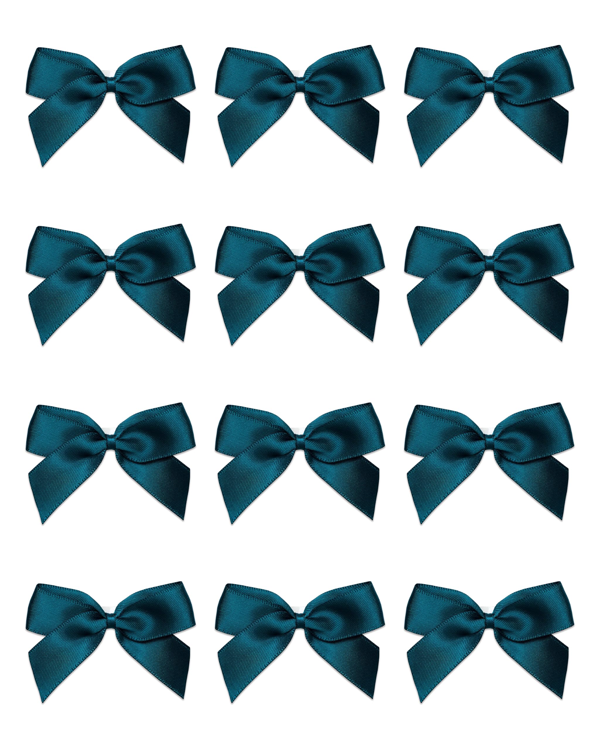 Italian Options Small Satin Ribbon Bows, Self Adhesive Bow Decorations for Crafts, Gift Wrap, Hampers, Hair Bows, Wedding Stationery, Floristry, Christmas, Cakes, Crafting, Teal, 24 Pack, 5 cm — image 1