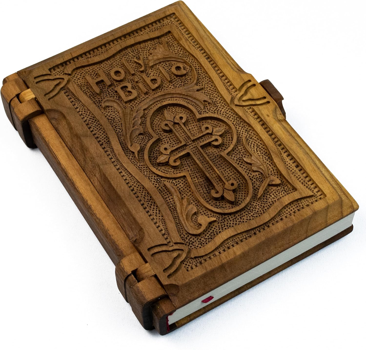 Hand Carved Walnut Wood Holy Bible English Easy to Read Version 8.6" 1040 Pages Wood Cover Bible
