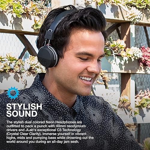 Miniatura 3 de JLab Auriculares de neón con cable, grafitolima, luz de plumas, cuero ecológico ultra afelpado, controladores de 1.575 in, garantizados de por vida